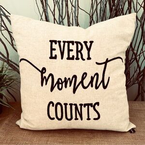 Rodeo Home Feather “Every Moment Counts” Embroidered Accent Pillow Square